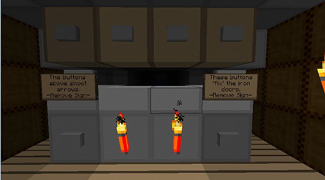 A basic window for shooting out of. Shoots arrows, and zombies, just like in V1.4, can open the iron doors.
