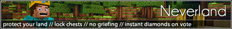 | NeverLandCraft.NET | 1.8/1.7.10 | Bukkit | Survival | 24/7 | | NeverLandCraft.NET | 1.8/1.7.10 | Bukkit | Survival | 24/7 |