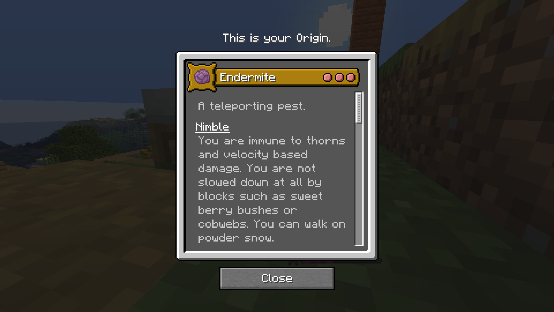 Endermite origin Minecraft Data Pack