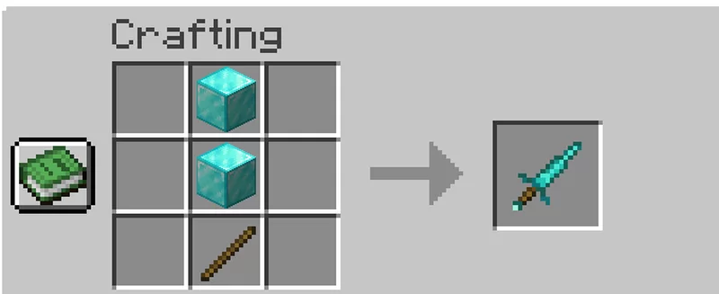 Recipe to craft the Diamond Claymore! The Iron Claymore use Iron Blocks, and the Gold Claymore uses Gold Blocks!