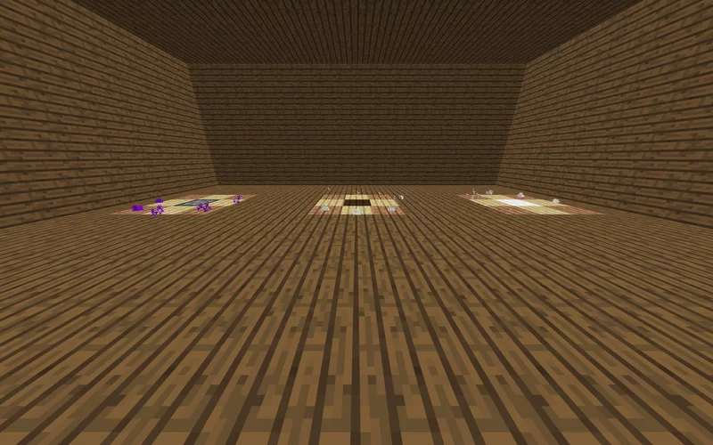 Teleport Pads, left to right In-Ground and active, 1 block below ground and inactive, 1 block below ground, inactive and silent