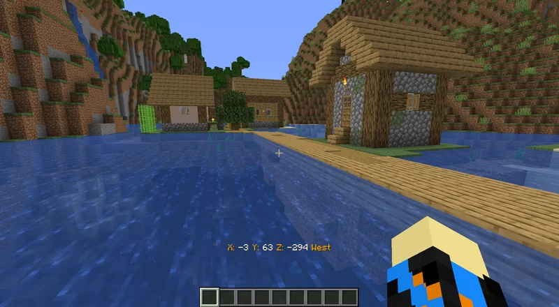 Shows coordinates and direction