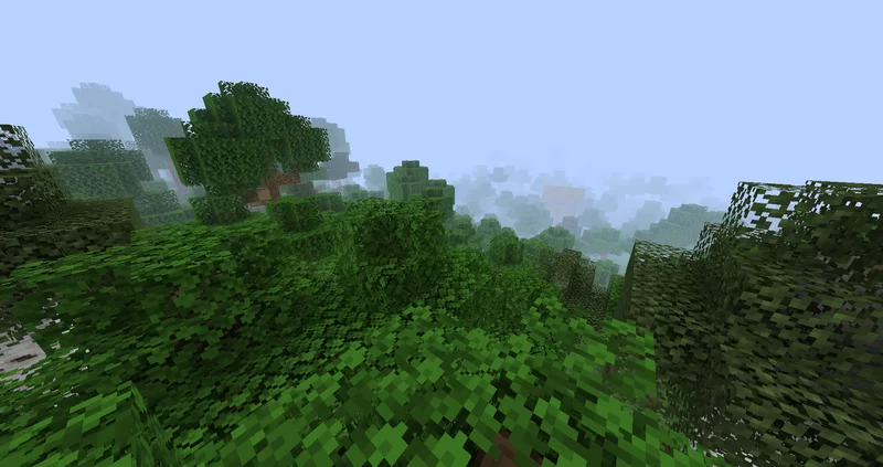 screenshot taken atop a forest, with an unfamiliar house in the distance