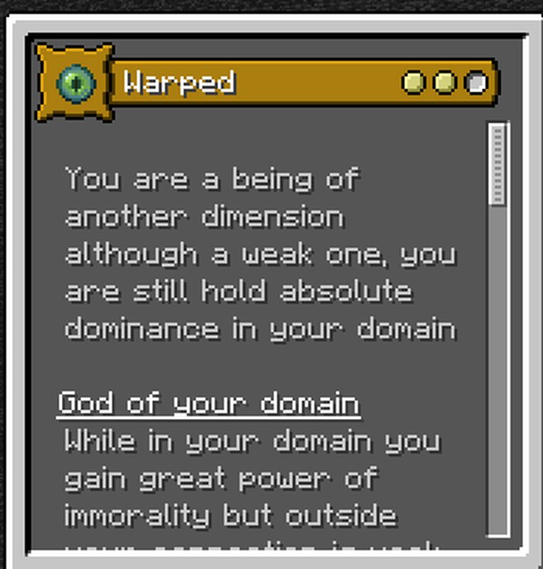 Warped, Origns datapack, *Warning experimental-Recommend only one person using this origin