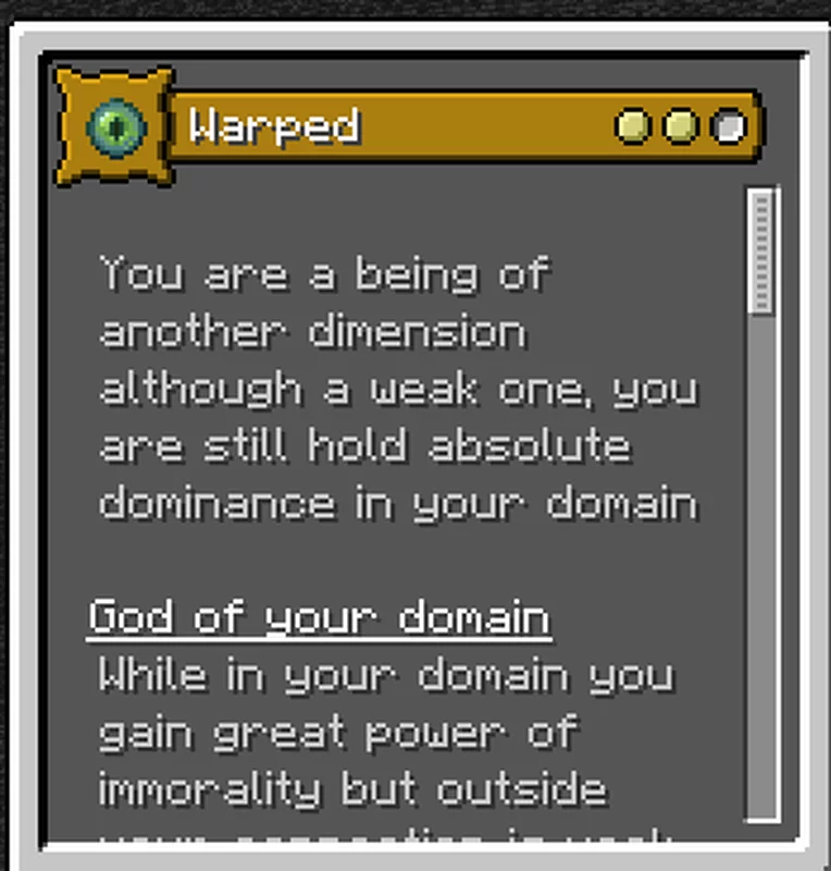 Warped, Origns datapack, *Warning experimental-Recommend only one person using this origin