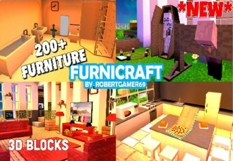 Furnicraft 3D Block Addon (MCPE/Bedrock 1.21+) – Realistic Furniture Mod