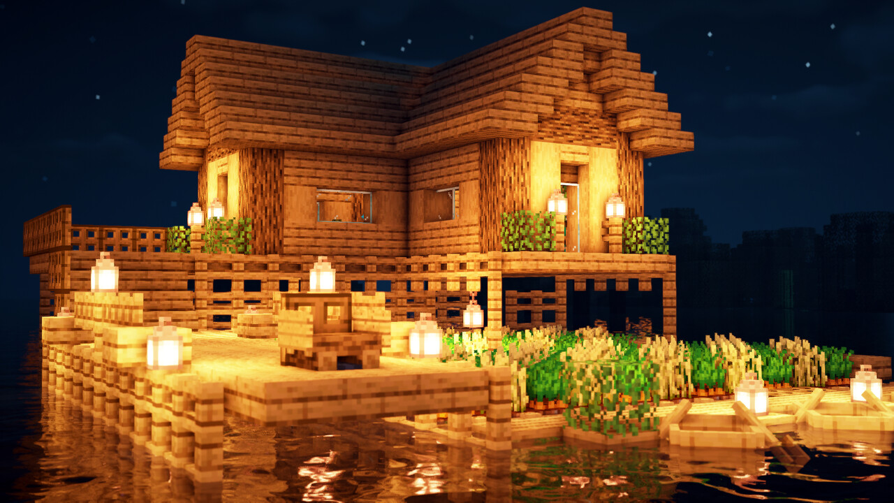 Minecraft How To Build a Survival Stilt Houses on water Minecraft Map