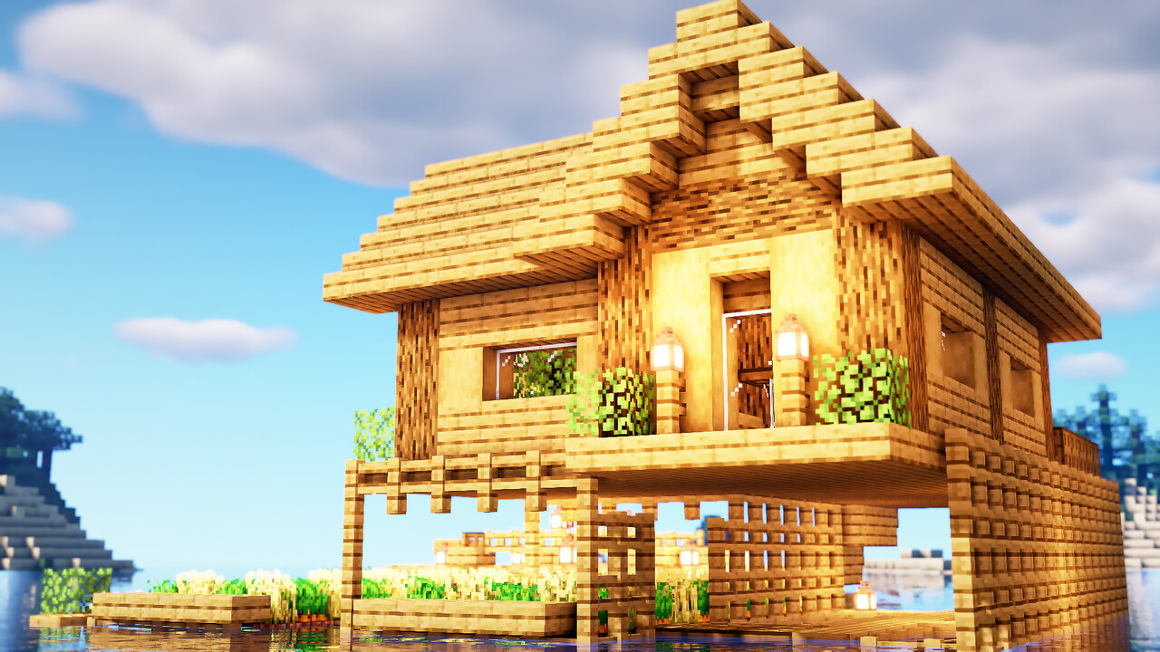 Minecraft How To Build a Survival Stilt Houses on water Minecraft Map
