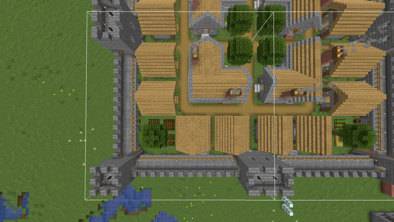 64 x 64 Town with city-walls and guard-towers [.nbt] Minecraft Map