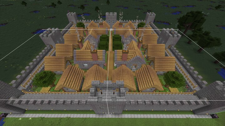 64 x 64 Town with city-walls and guard-towers [.nbt] Minecraft Map