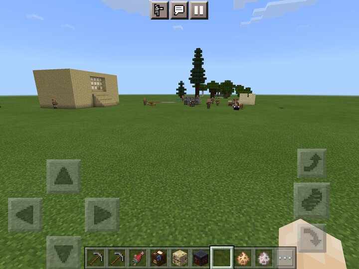 House and trees and villagesers in a flat world Minecraft Map