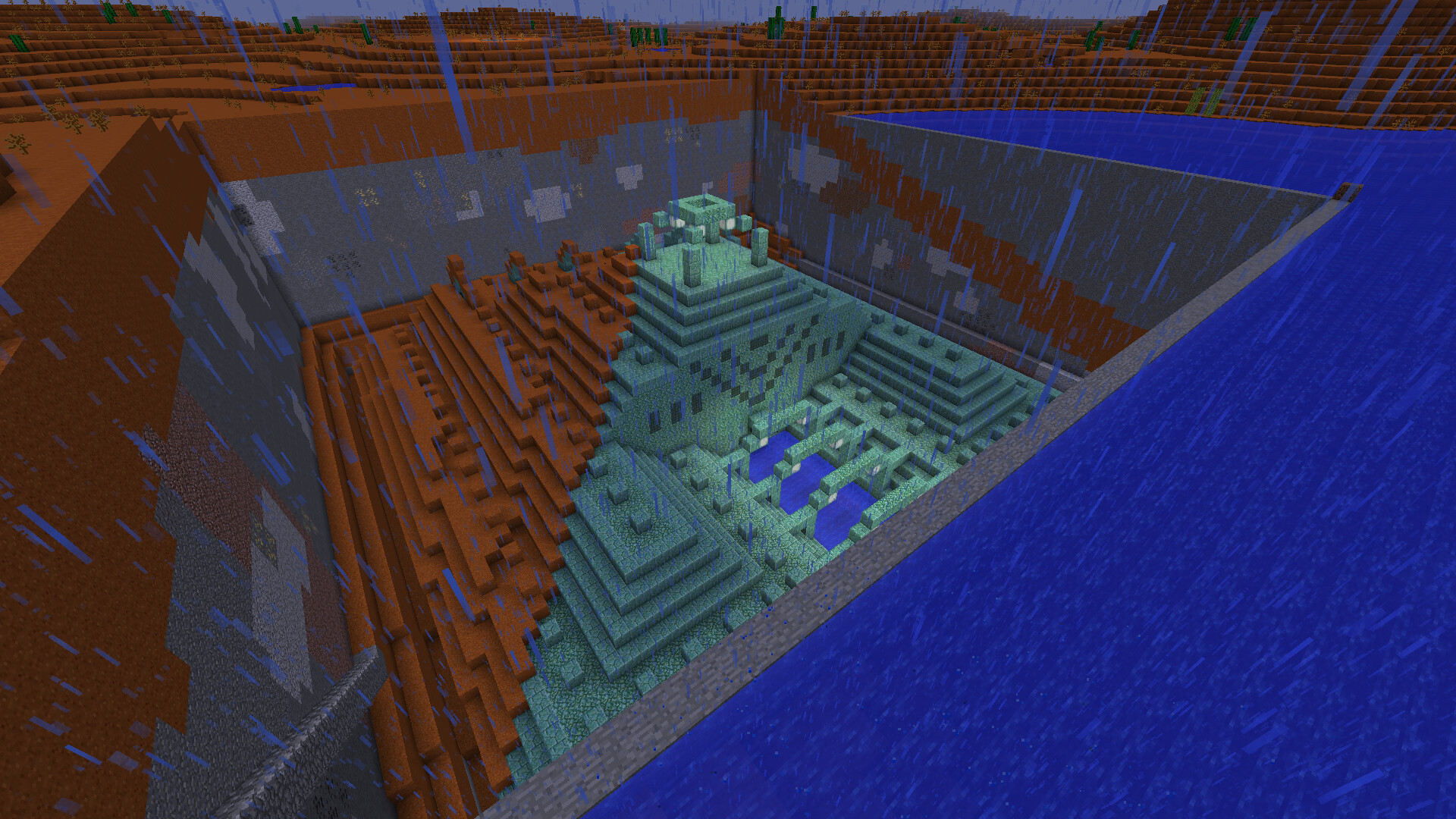 Underwater Temple Excavation Site and Tent with Giant Waterfall in