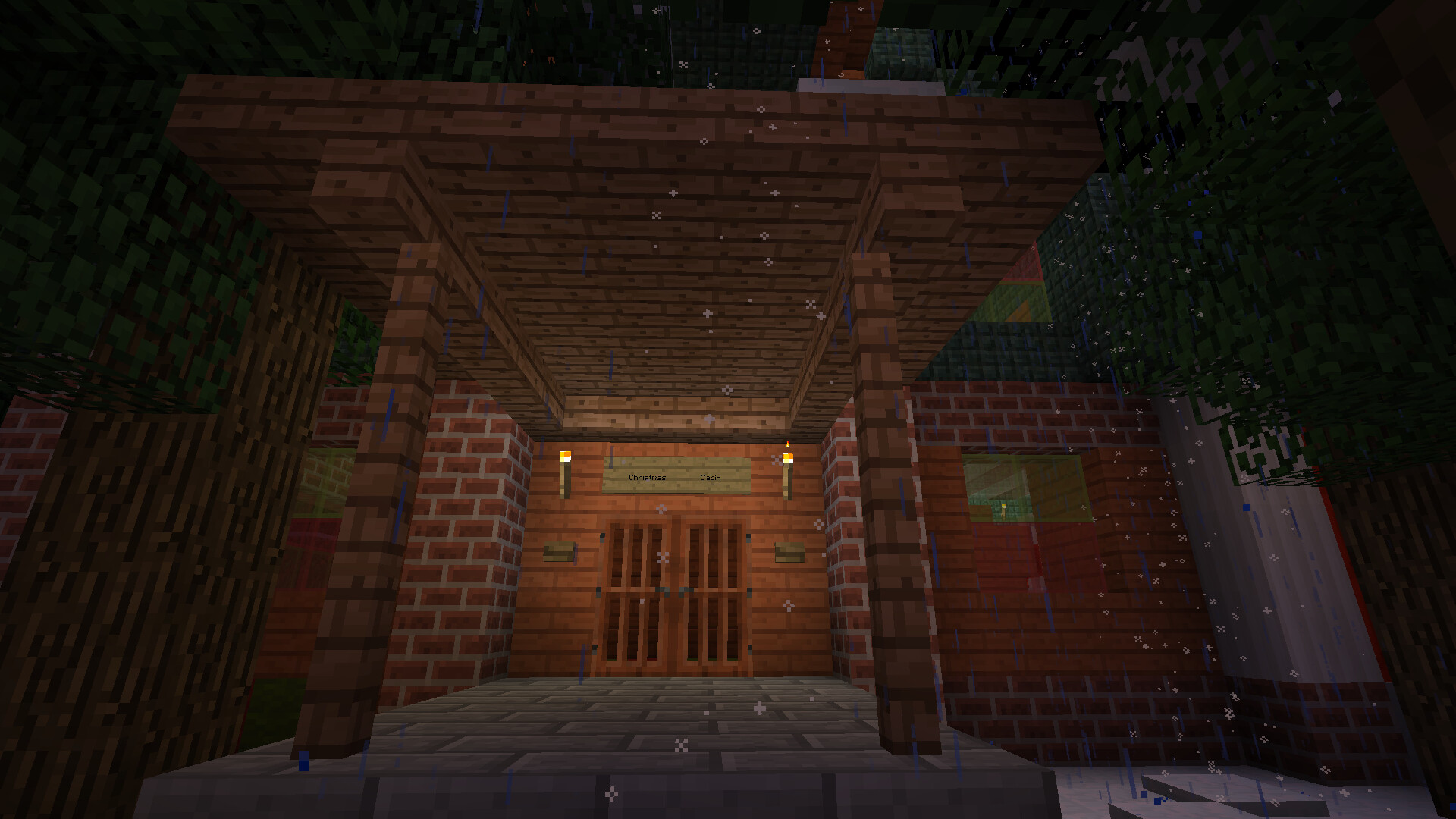 Christmas Cabin Large Fireplace in Very Dense Forest Minecraft Map