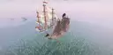 heated battle pirate ship front view