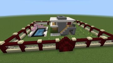 Modern House with a Wall and Pool Minecraft Map & Project