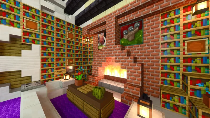 Fireplace and library 