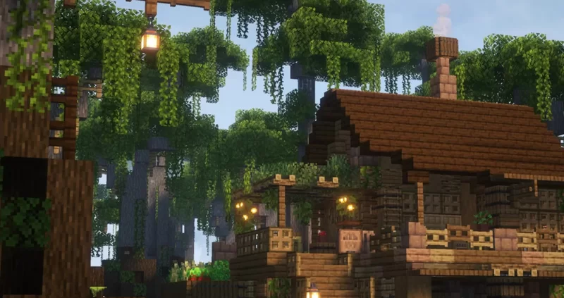 A wooden house in the middle of a mangrove swamp Minecraft Map