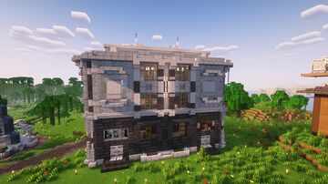 Beautiful black and white style building made of new pale oak blocks Minecraft Map & Project