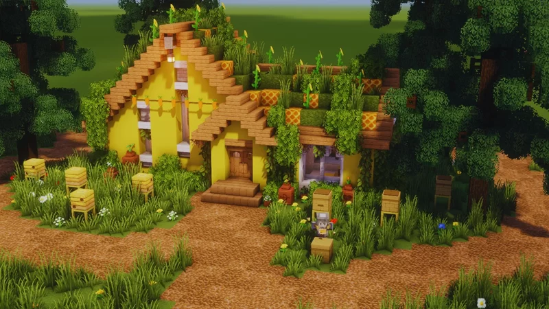 🍯 Yellow Honey Cottage – Fully Decorated Interior | Download Minecraft Map