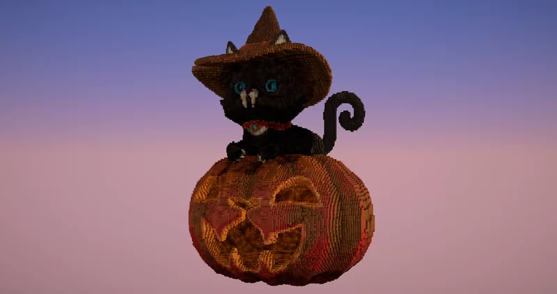 Halloween cat with a hat on a pumpkin |Download option| Minecraft Map
