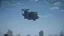 Vertibird assault copter in the sky overlooking the forests below