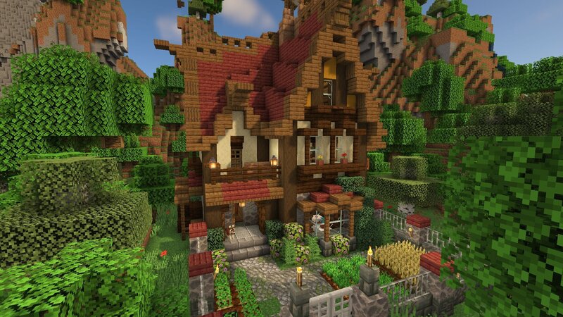 Wood Elven Fantasy Survival House - (Java/Bedrock + Schematic)