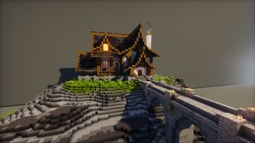 Medieval Fantasy Bridge Living House I Full cozy interior I Terrain I Download Minecraft Map & Project