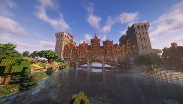 Fortified Medieval bridge city of Rivermarch Minecraft Map & Project