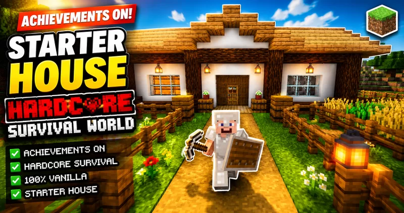 Starter House Hardcore Survival World (Achievements ON) Minecraft Map