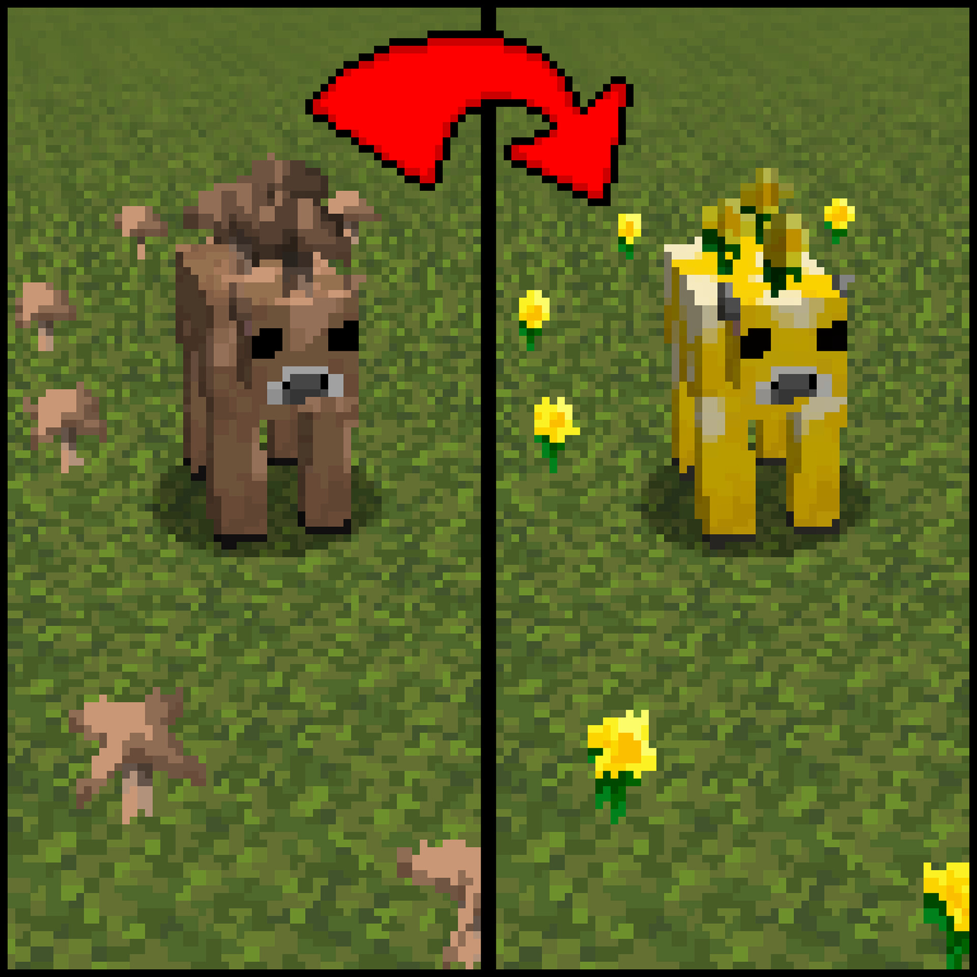 Brown Mooshrooms into Mooblooms Minecraft Texture Pack