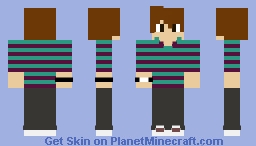 Boy with Dark Purple and Teal Stripey T-Shirt Minecraft Skin