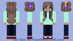 Brown Hair Girl with Blue Hoodie Minecraft Skin