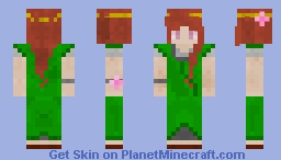 Medieval Green Dress Girl Two Pink Flowers Minecraft Skin