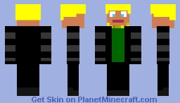 Man, blond hair, black jacket, green top, black trousers, grey shoes Minecraft Skin