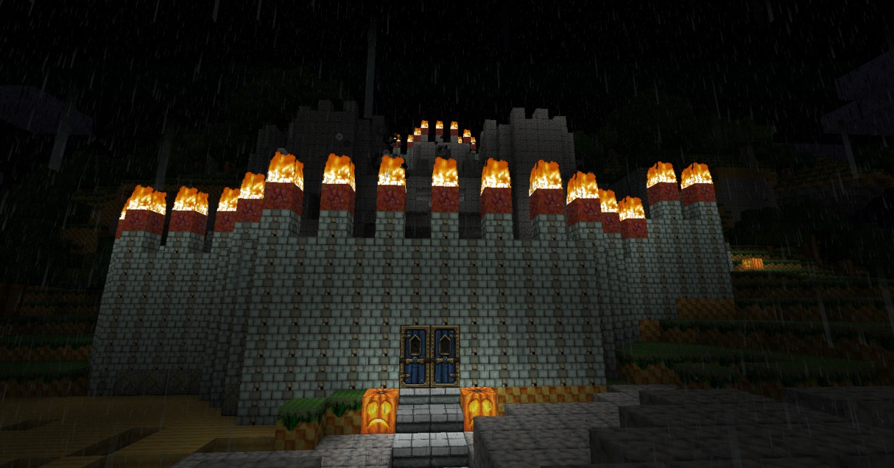 A castle at night.