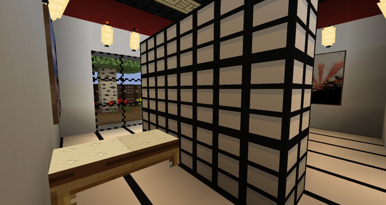 To the left of previous picture; Bed behind Japanese wall spacing