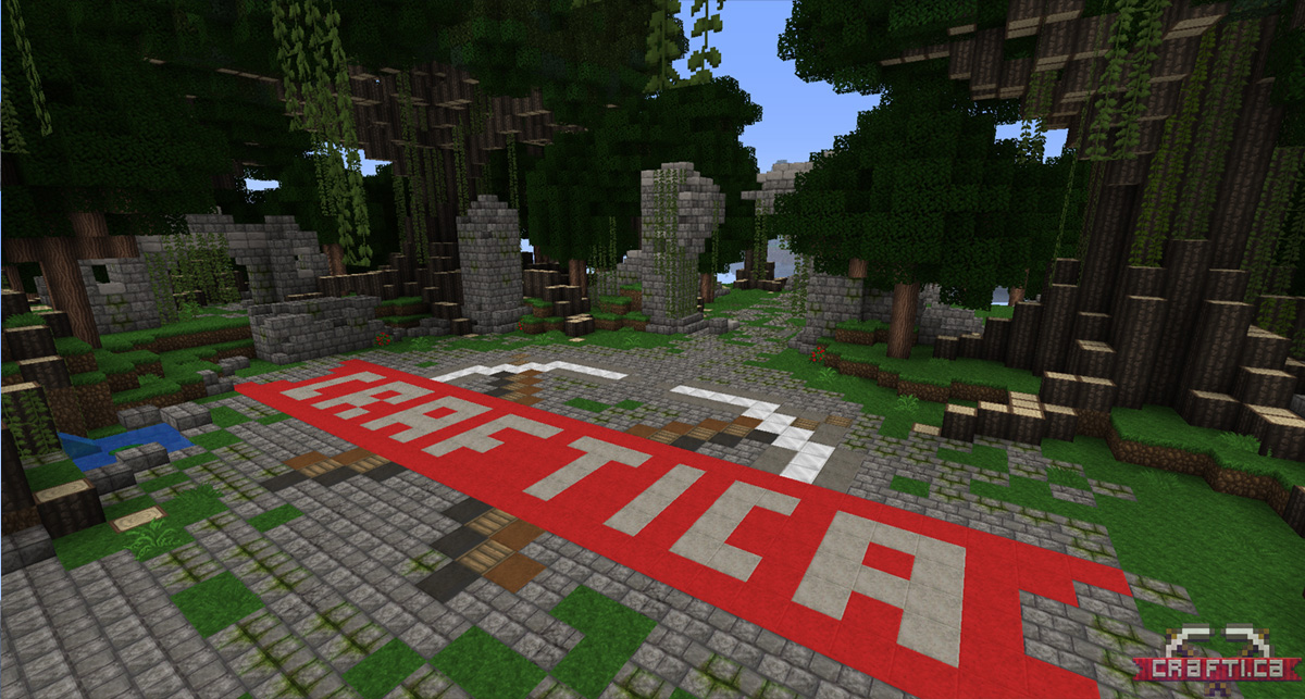 The server logo displayed prominently at the spawn island.