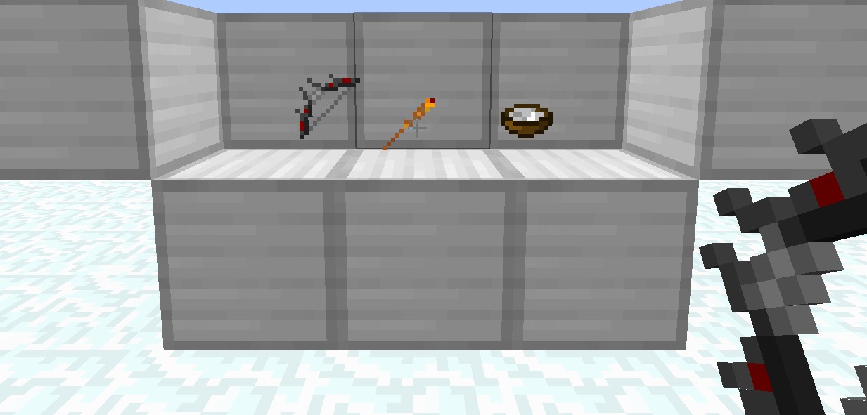 The Daedric bow, Fire wand and Sugar pile.(bow, flint and steel, sugar.)