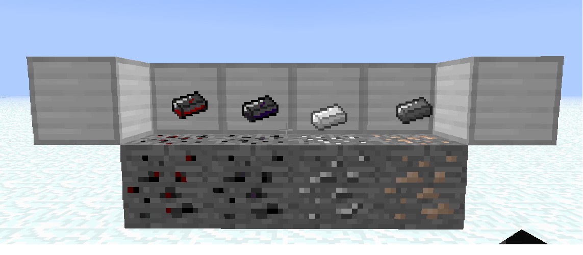 Some ores and Ingots.Diamond(Daedric), Gold (Ebony), Iron (Steel), Coal (Iron)