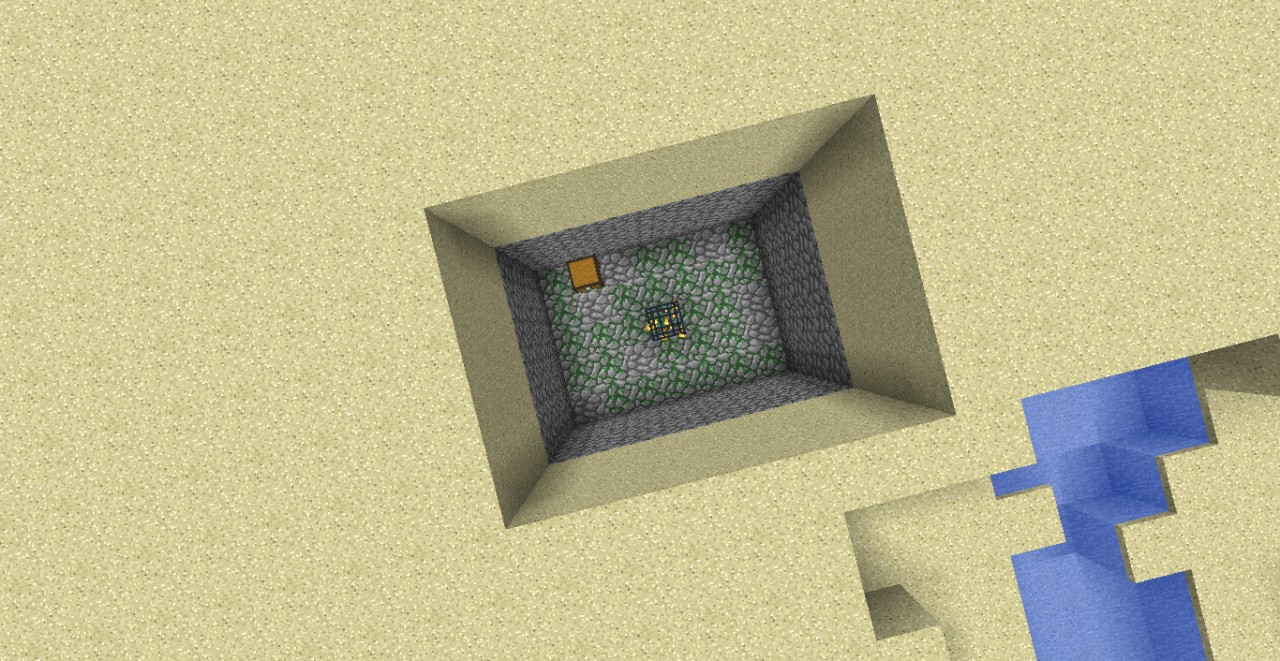 The zombie spawner at the back of the village, without the sand.