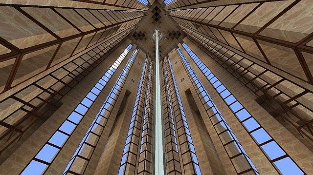 Inside the building, looking up