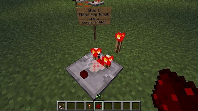 Step 1 Place a redstone torch and a comparator beside each other