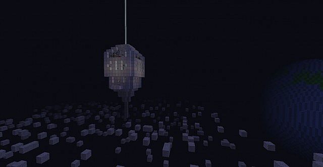 A wide shot of the spaceship