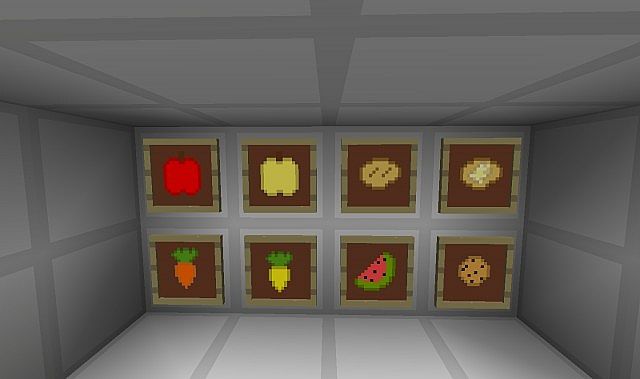 A variety of food items in item frames
