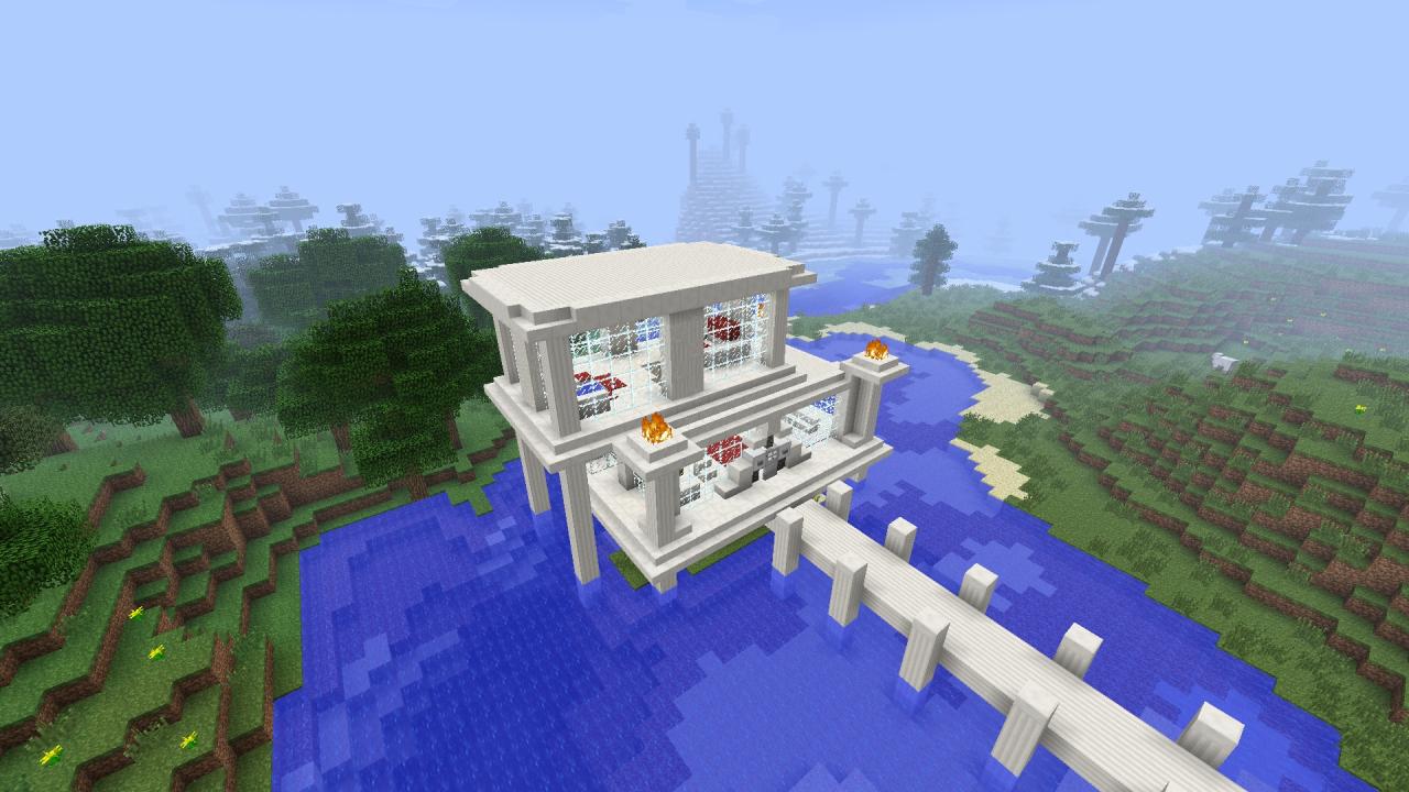 Modern House Quartz, Fireplaces, Great Views, Bridge Minecraft Map