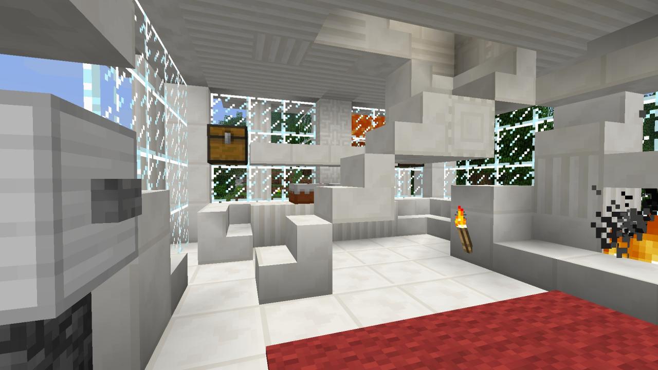 Modern House Quartz, Fireplaces, Great Views, Bridge Minecraft Map