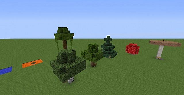 Trees and mushroom plants.