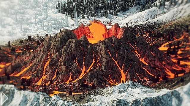 Skaeren volcano surrounded by snowy mountains.