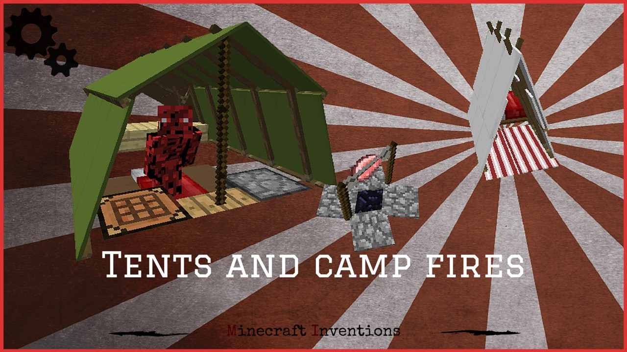 Minecraft tents and camp fires with only 2 command blocks (camping mod
