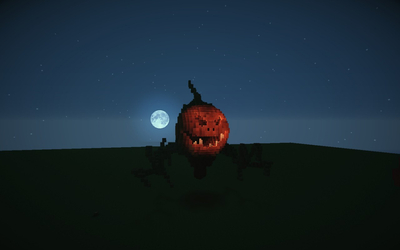 What is the title of this picture ? Organic Pumpkin Monster Thing (30 min challenge Minecraft Project